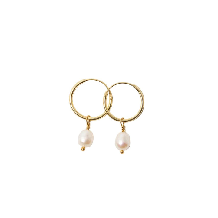 18ct Gold Vermeil Pearl Drop Hoop Earrings by Blackbird Jewellery | Handmade jewellery