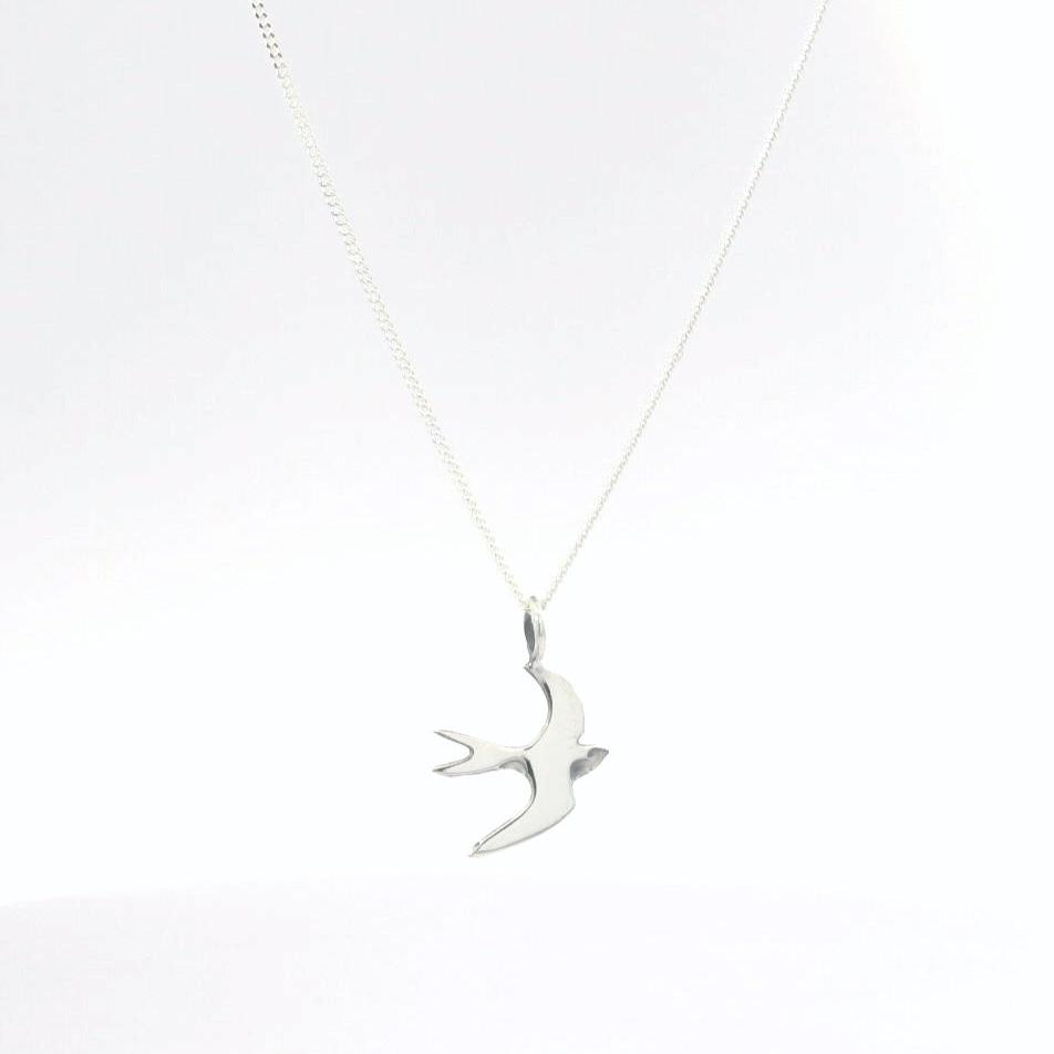 Blackbird Jewellery Sterling Silver Swallow Necklace handmade in the UK – nature-inspired jewellery gift for bird lovers