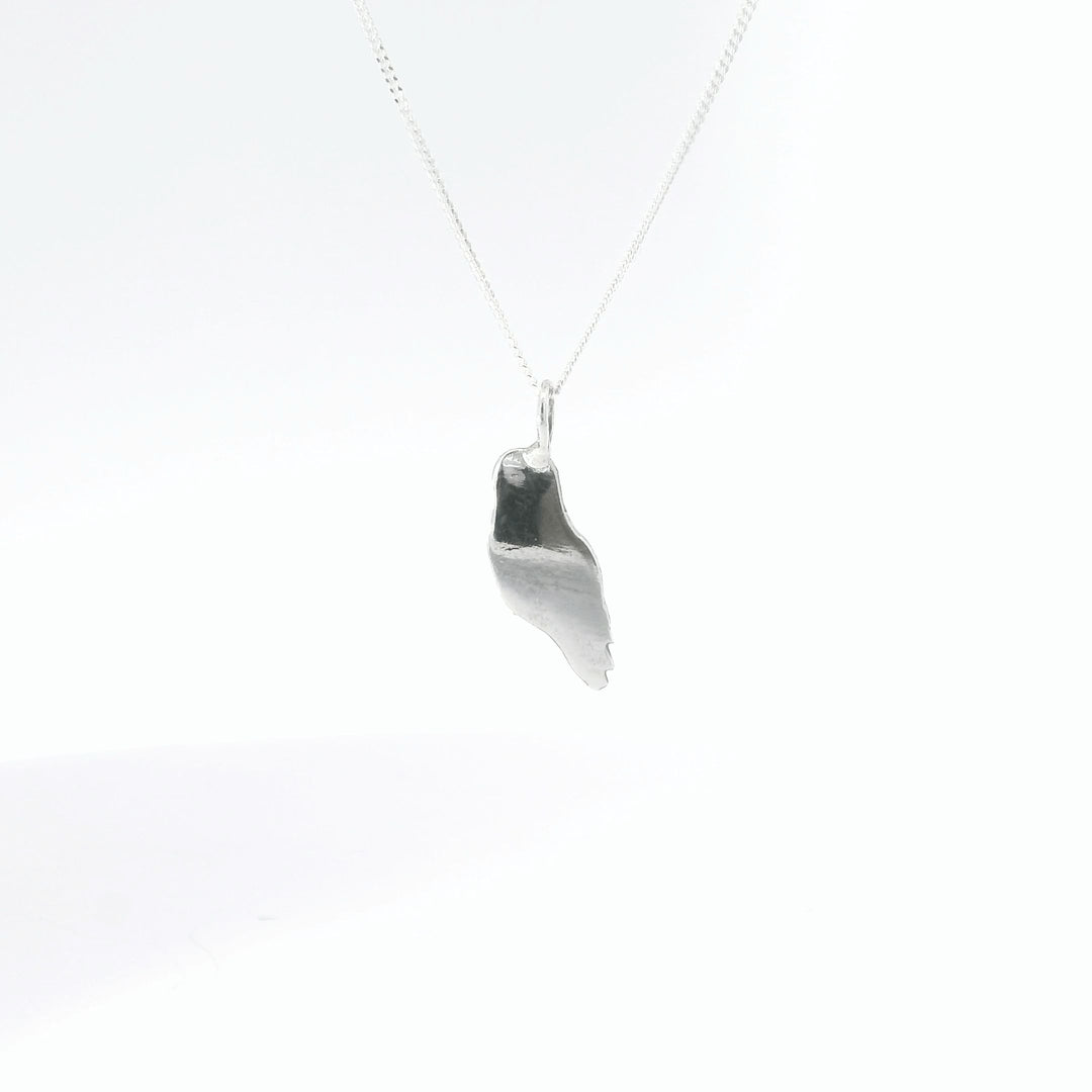 Blackbird Jewellery back view of the Barn owl necklace sterling silver