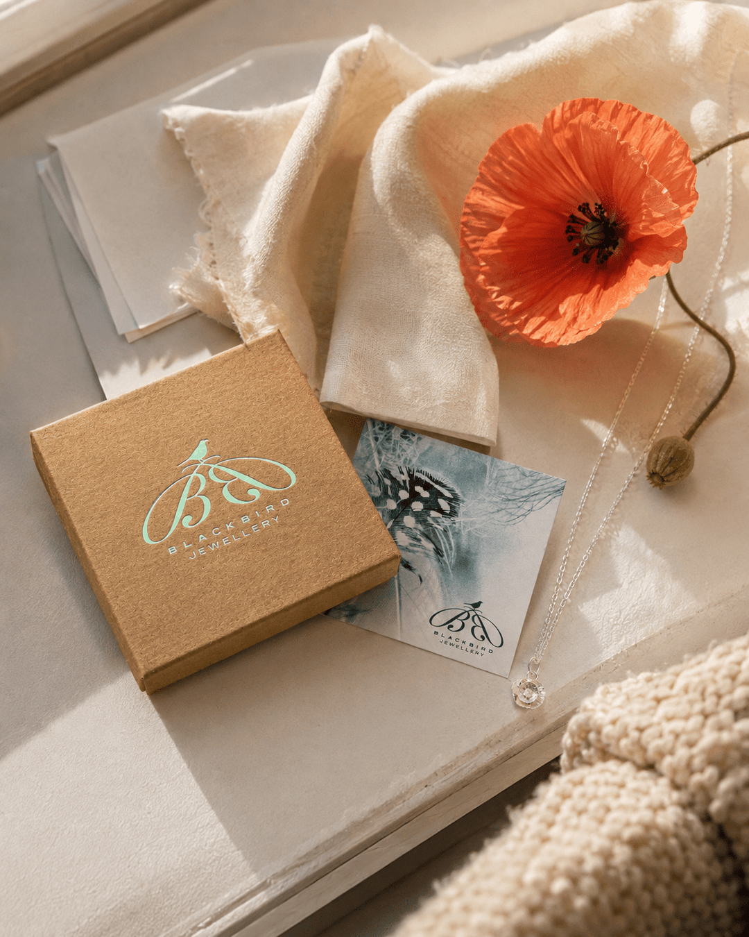 Sterling Silver Poppy Flower Necklace by Blackbird Jewellery | Handmade jewellery