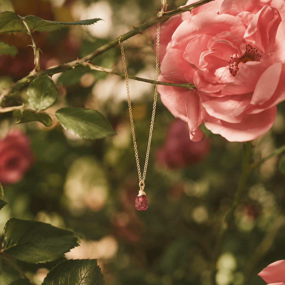 Gold Vermeil Ruby Raw Crystal Necklace by Blackbird Jewellery | Handmade jewellery