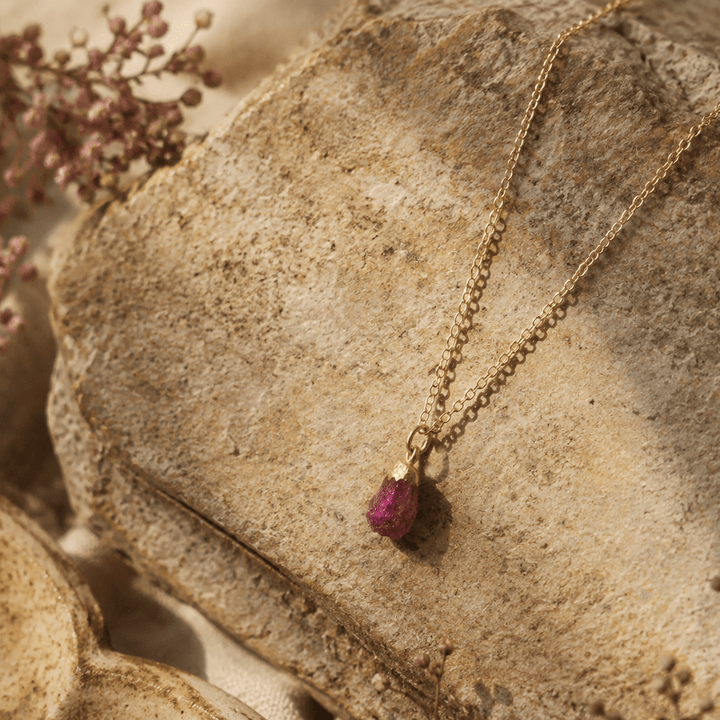 Gold Vermeil Ruby Raw Crystal Necklace by Blackbird Jewellery | Handmade jewellery