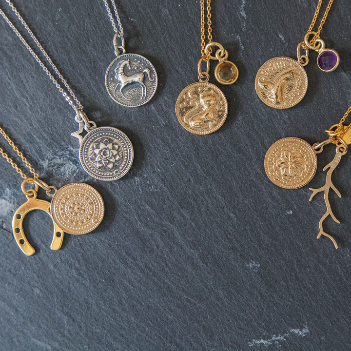 Enchanted Animals gold vermeil necklaces with cats, fox  handmade in the UK by Blackbird Jewellery