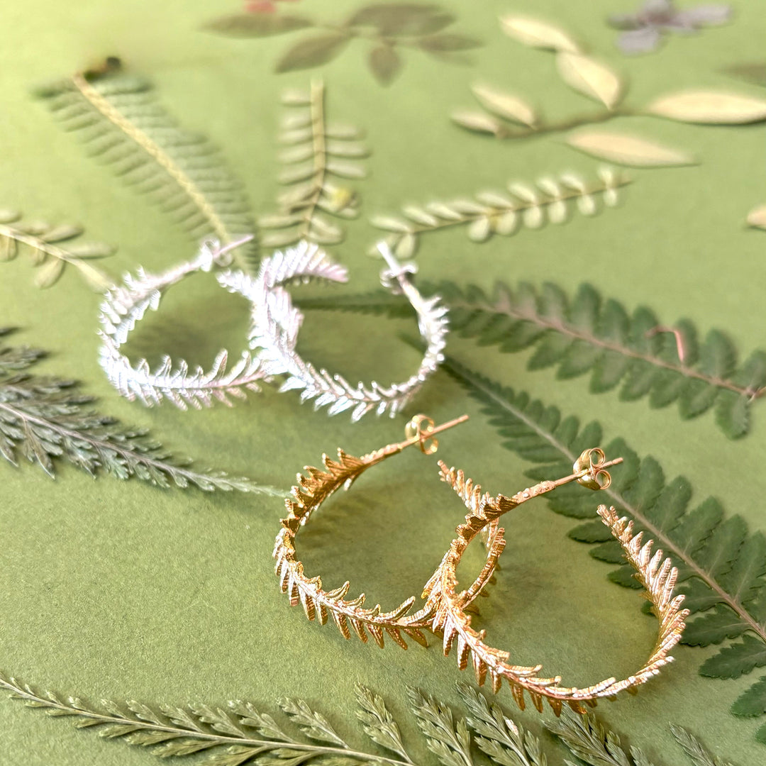 Sterling Silver Fern Hoop Earrings