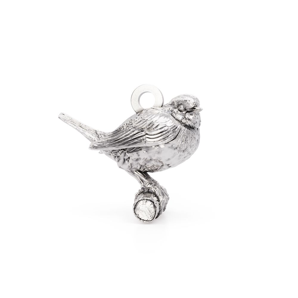 Licensed To Charm Robin Silver Charm bird-shaped on a white background