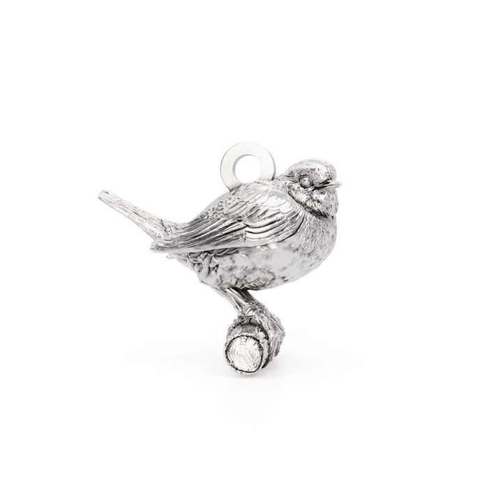 Licensed To Charm Robin Silver Charm bird-shaped on a white background