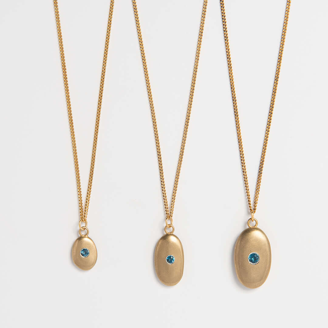 Medium Gold Pebble Blue Topaz Necklace