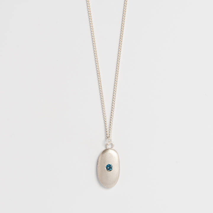 Medium Silver Pebble Blue Topaz Necklace