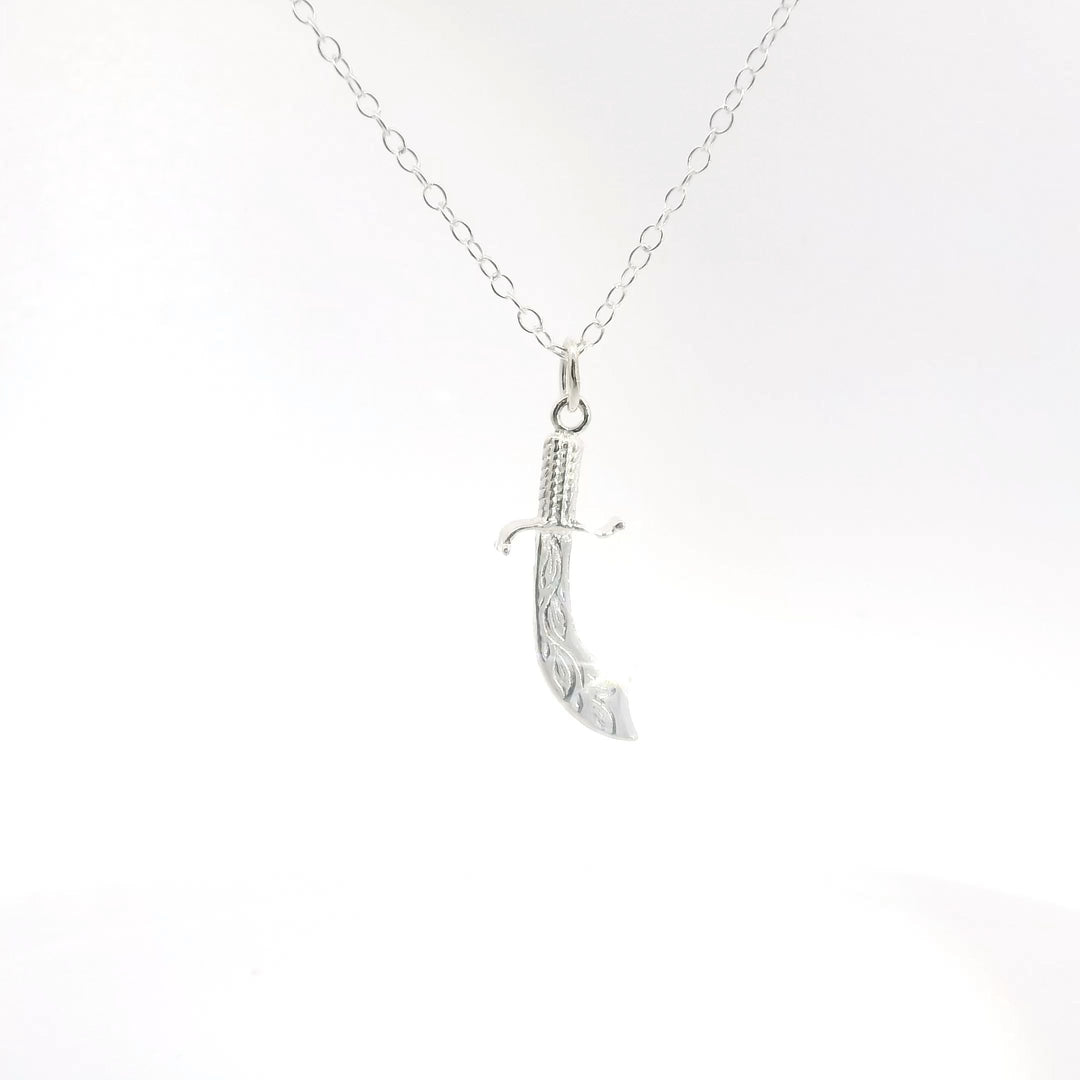 Handmade Sterling Silver Cutlass Necklace from Blackbird Jewellery, inspired by sea-faring pirates.