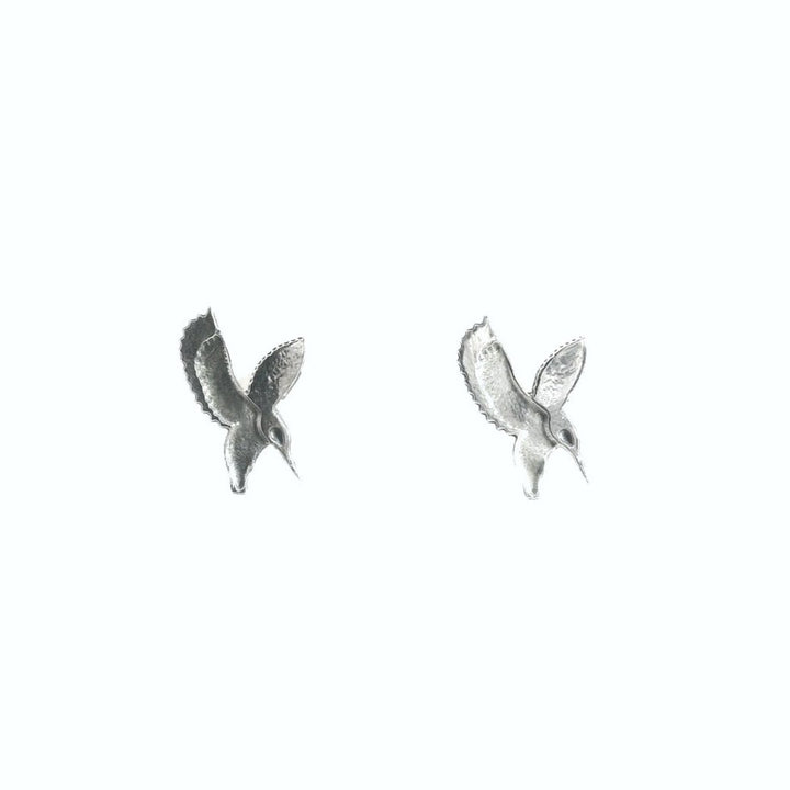 Sterling Silver Kingfisher Stud Earrings showcasing intricate bird details."