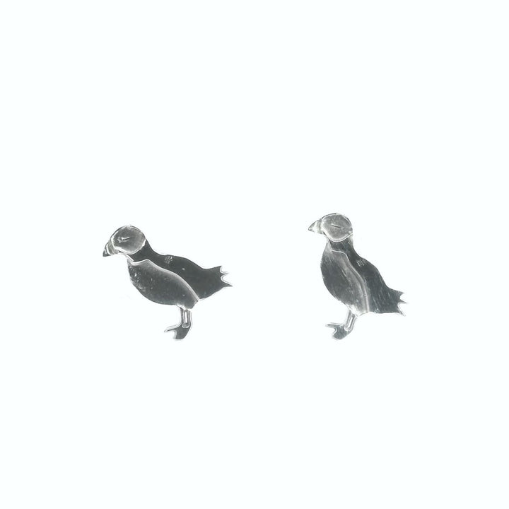 Sterling Silver Puffin Stud Earrings, intricately detailed and handcrafted from recycled silver, perfect for nature lovers