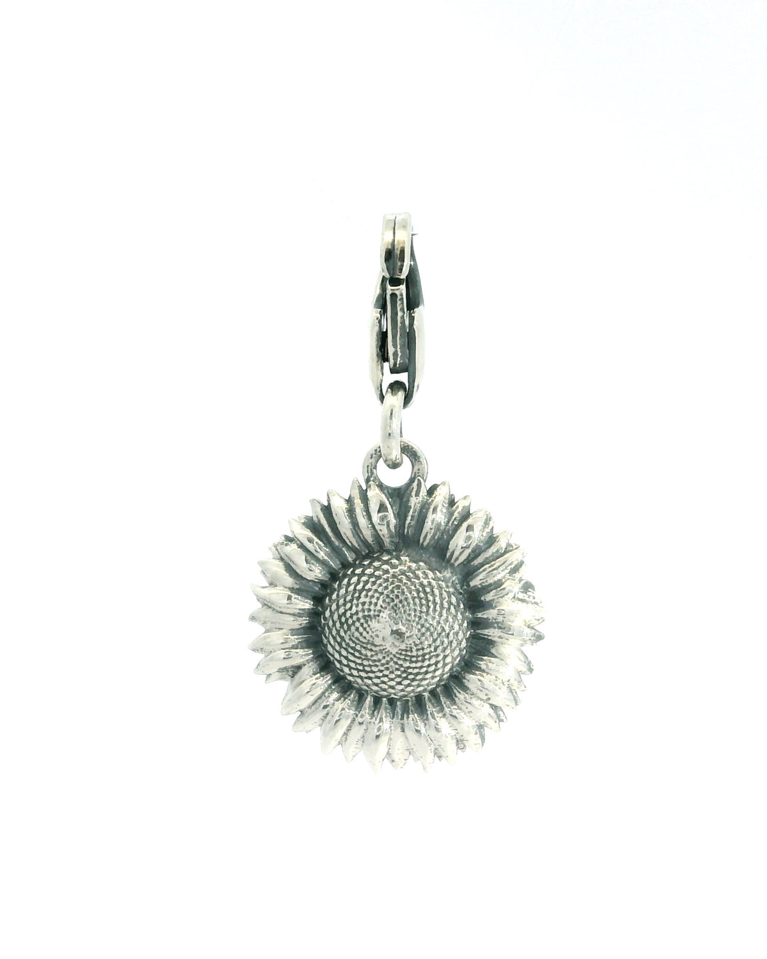 Sterling silver sunflower charm with clip clasp – handmade August birth flower jewellery