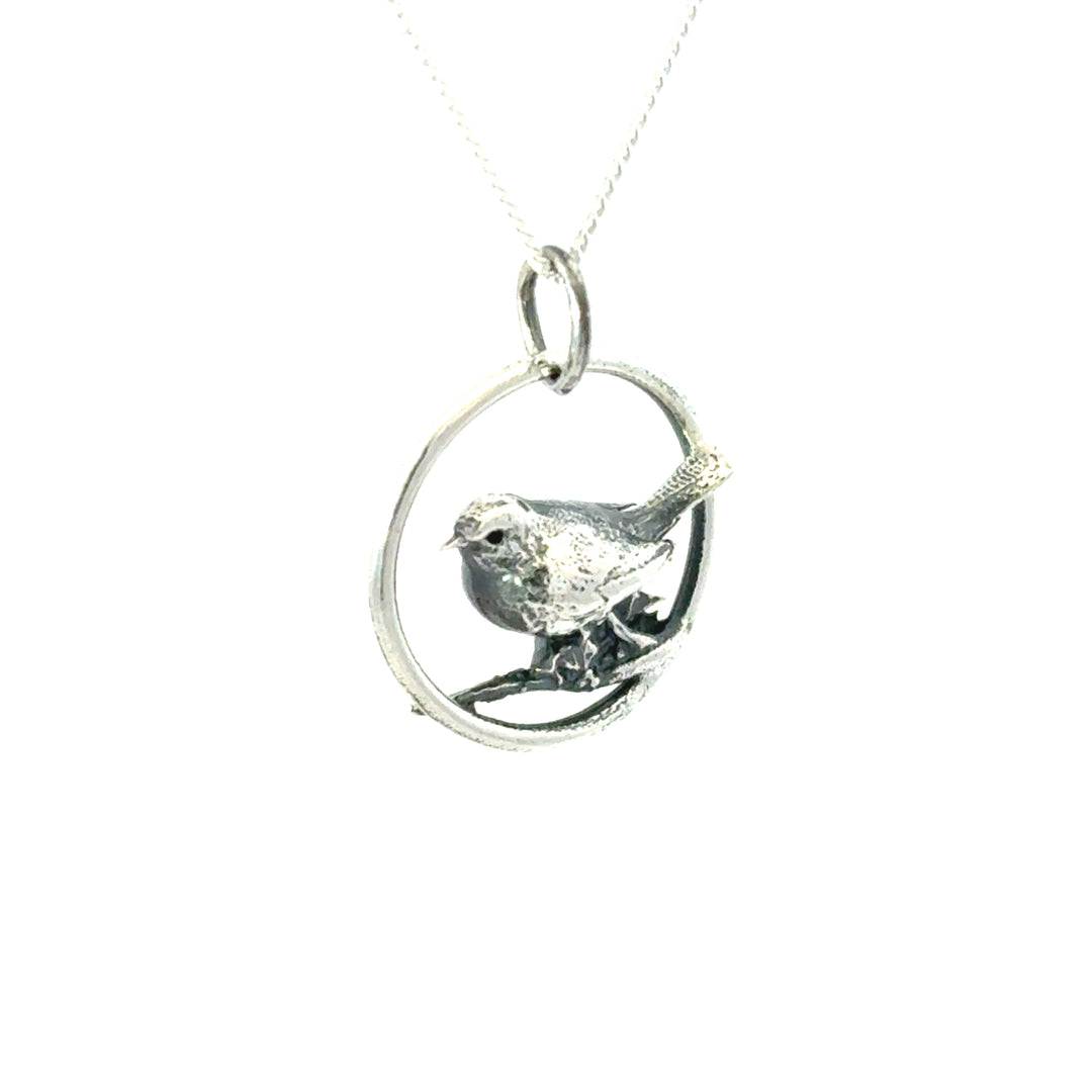 Sterling Silver Robin in Hoop Necklace