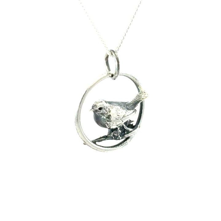 Sterling Silver Robin in Hoop Necklace