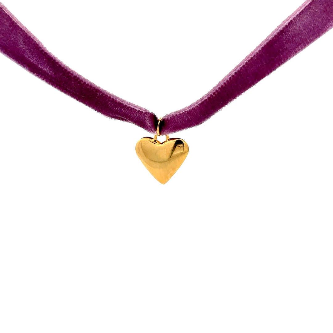 18ct Gold Vermeil Heart Lilac Ribbon Necklace