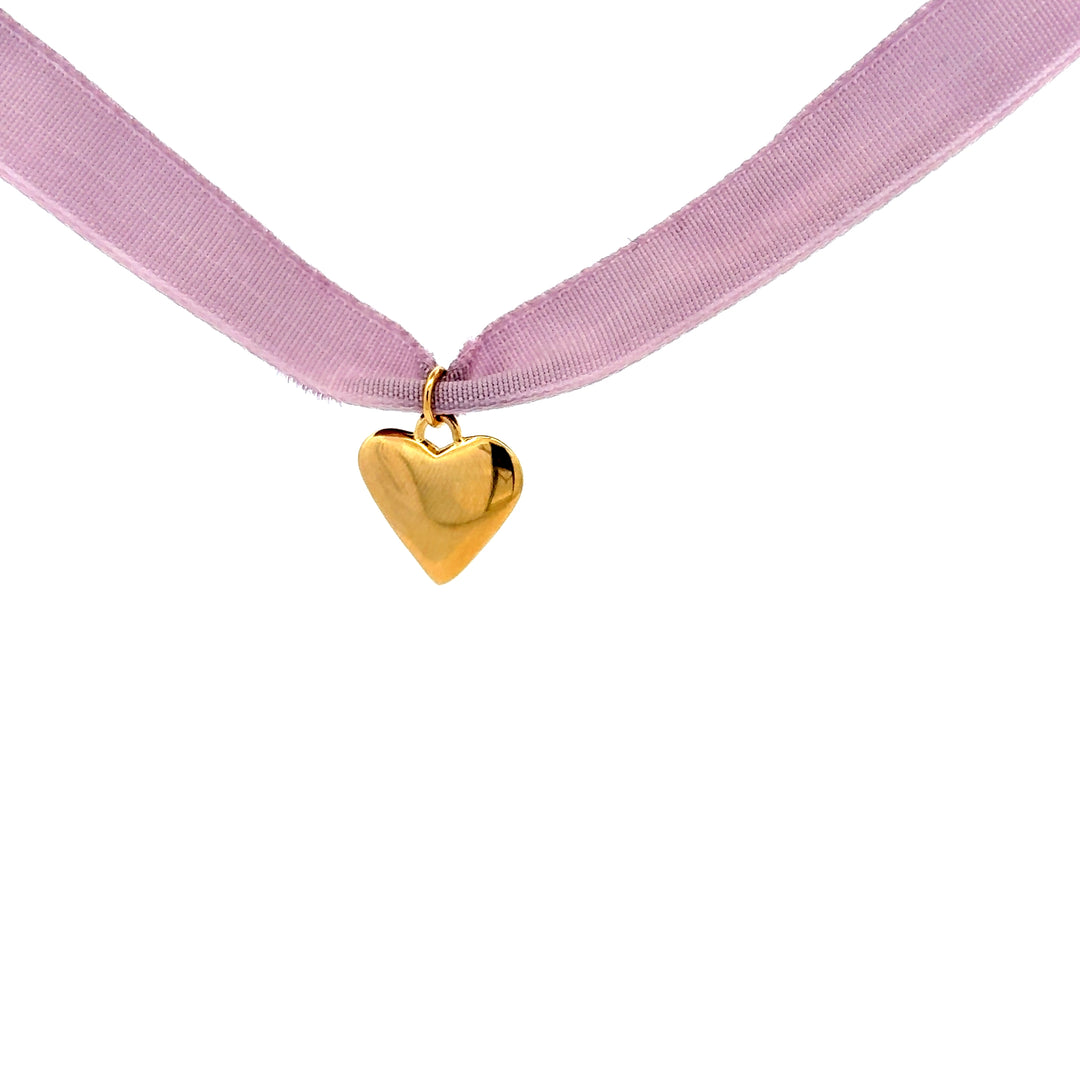 18ct Gold Vermeil Heart Lilac Ribbon Necklace