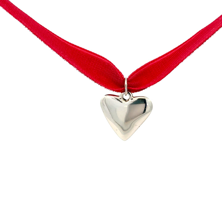 Sterling Silver Heart Ribbon Necklace