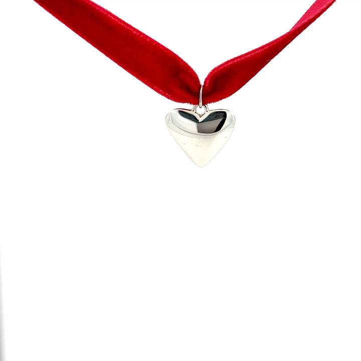 Sterling Silver Heart Ribbon Necklace