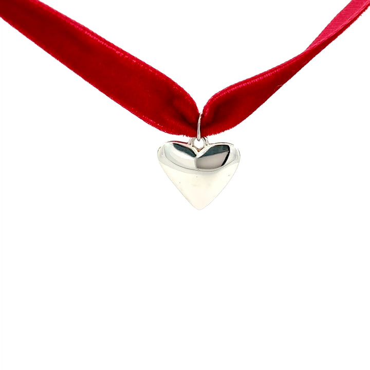Sterling Silver Heart Ribbon Necklace