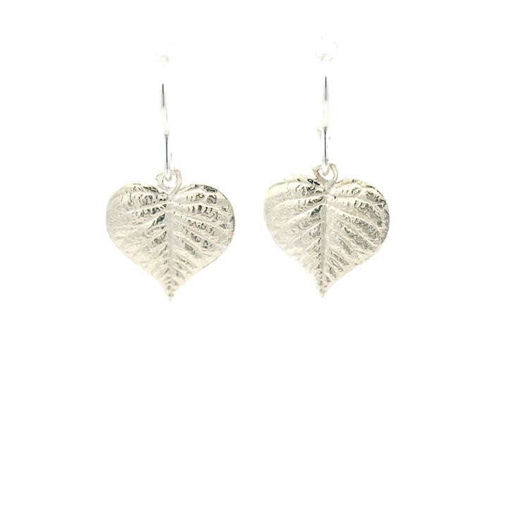 Sterling Silver Heart Leaf Drop Earrings