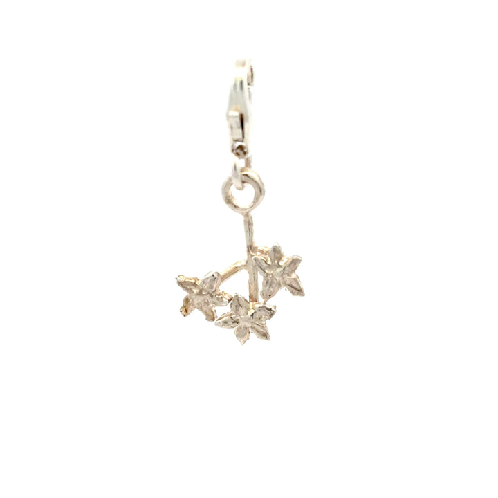 Sterling Silver Forget-Me-Not Sprig Clip-On Charm