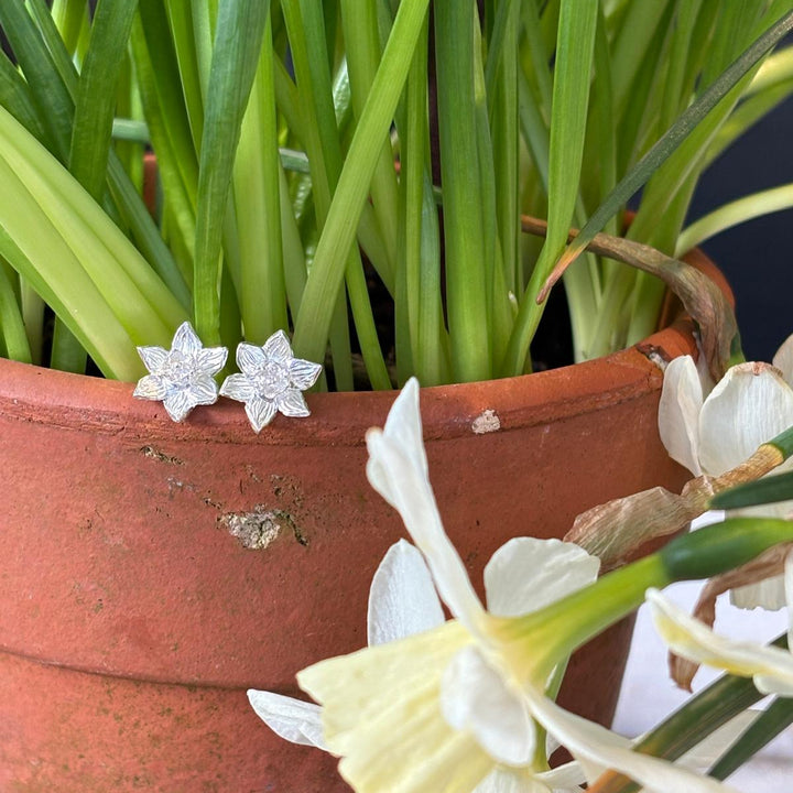 Sterling Silver Daffodil Stud Earrings