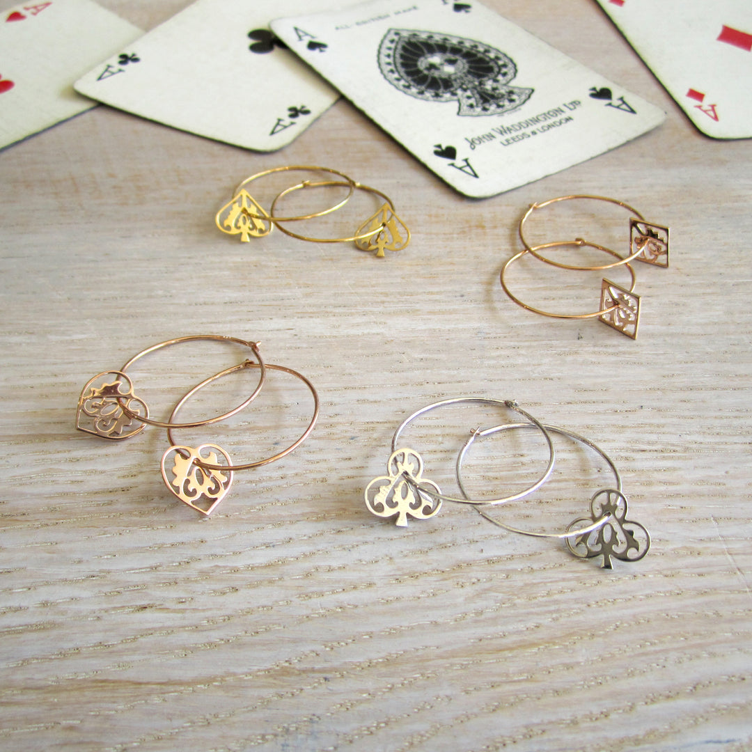 Sterling Silver Ace of Diamonds Hoop Earrings