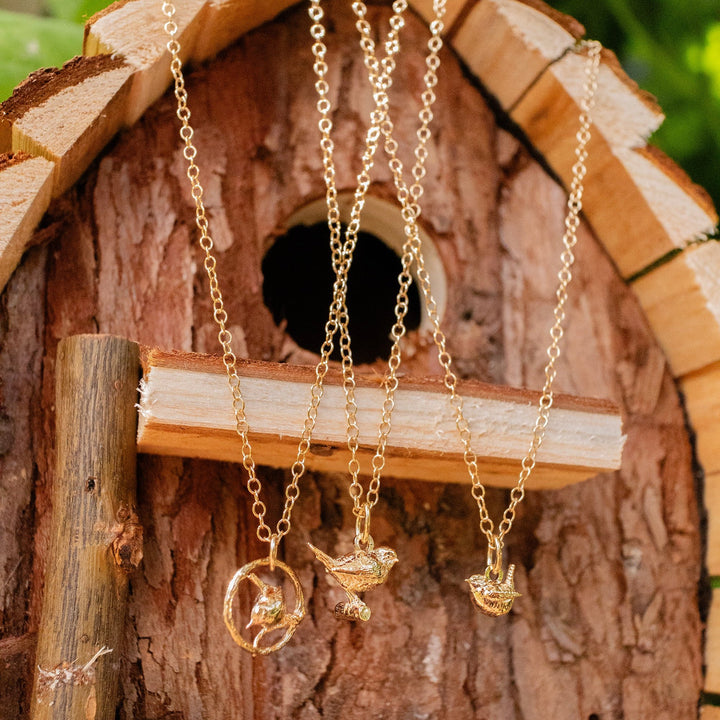 18ct Gold Vermeil Wren in a Hoop Necklace