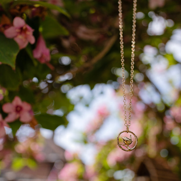 18ct Gold Vermeil Wren in a Hoop Necklace