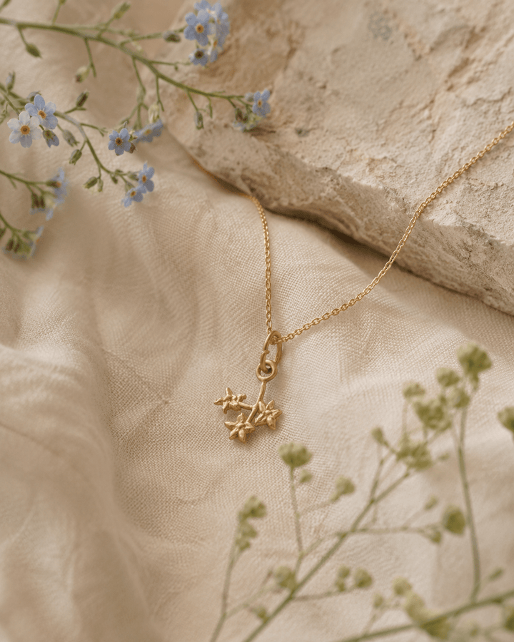 18ct Gold Vermeil Forget Me Not Sprig Necklace by Blackbird Jewellery | Handmade jewellery