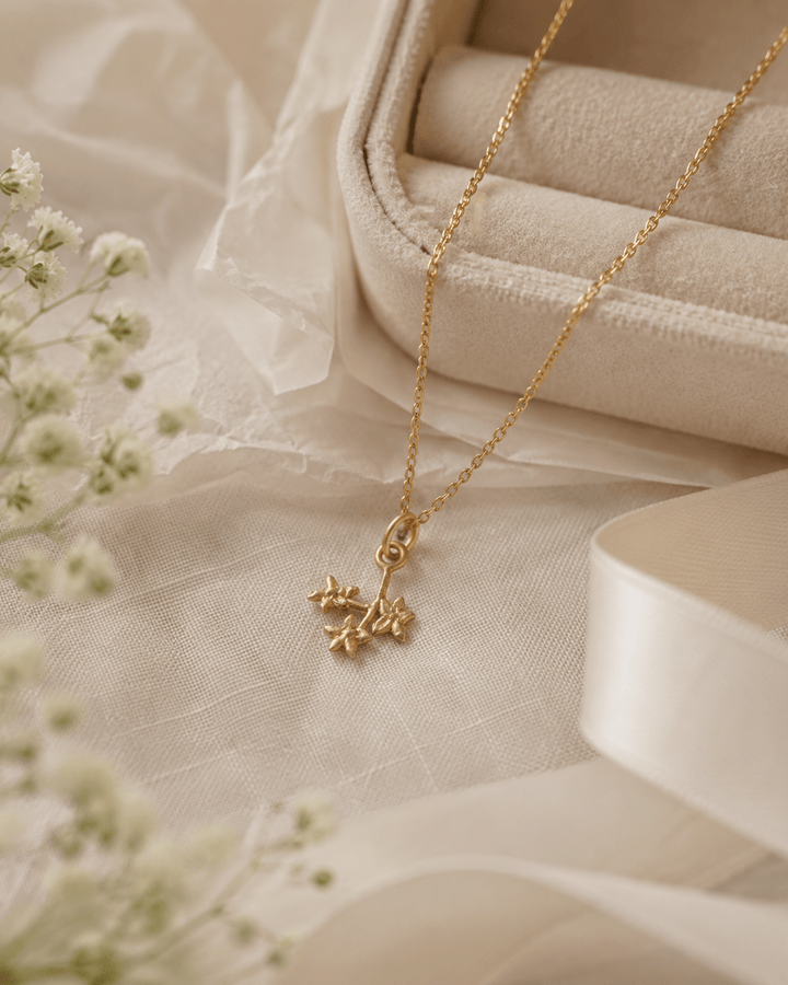 18ct Gold Vermeil Forget Me Not Sprig Necklace by Blackbird Jewellery | Handmade jewellery