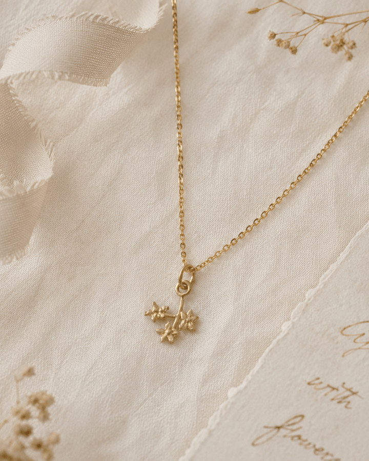 18ct Gold Vermeil Forget Me Not Sprig Necklace by Blackbird Jewellery | Handmade jewellery