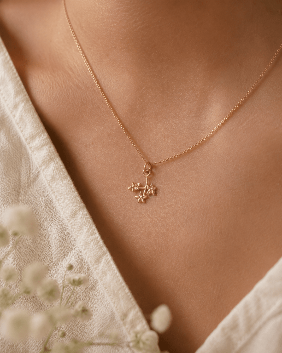 18ct Gold Vermeil Forget Me Not Sprig Necklace by Blackbird Jewellery | Handmade jewellery