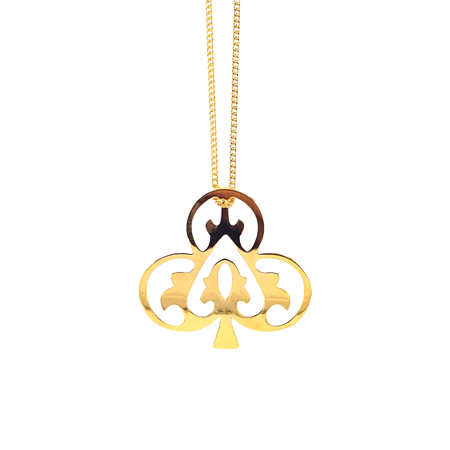 18ct gold vermeil Ace of Clubs necklace handmade in the UK with heart detail