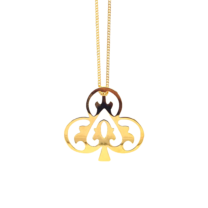 18ct gold vermeil Ace of Clubs necklace handmade in the UK with heart detail