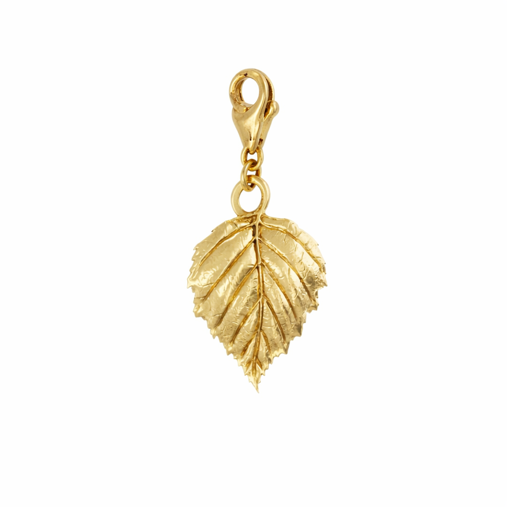 Blackbird Jewellery 18ct gold vermeil leaf clip-on charm with lobster clasp, handmade botanical jewellery