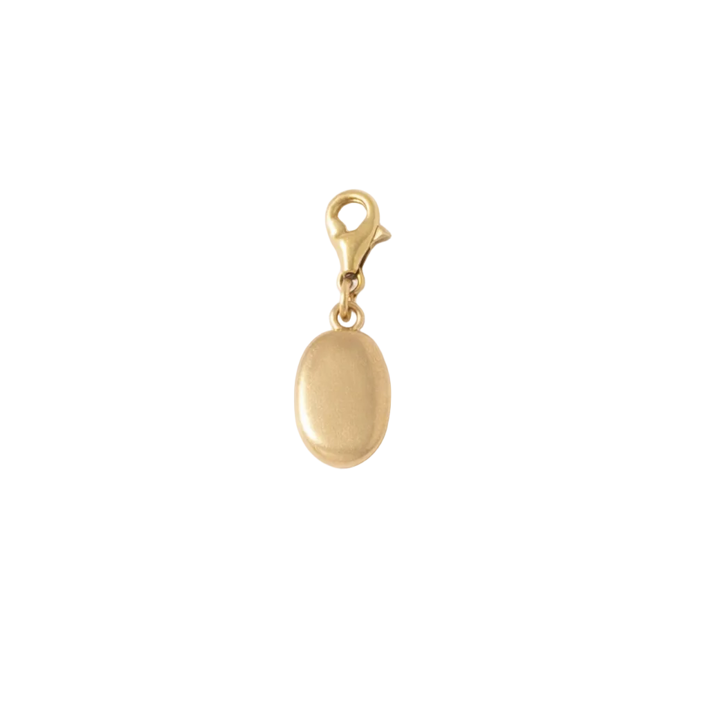 Blackbird Jewellery 18ct gold vermeil medium pebble charm with lobster clasp on a soft neutral background