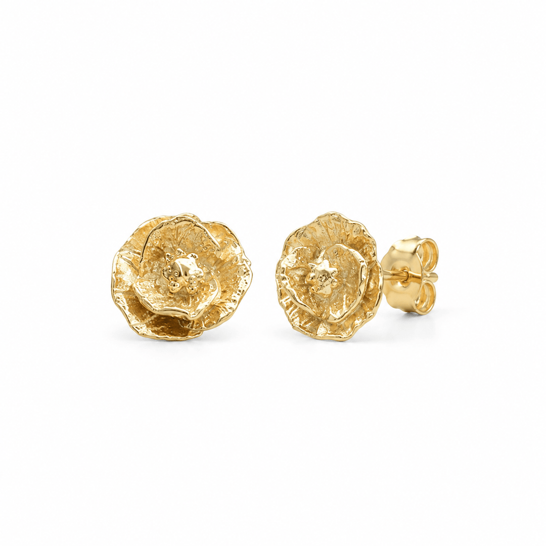 18ct Gold Vermeil Poppy Stud Earrings by Blackbird Jewellery | Handmade jewellery