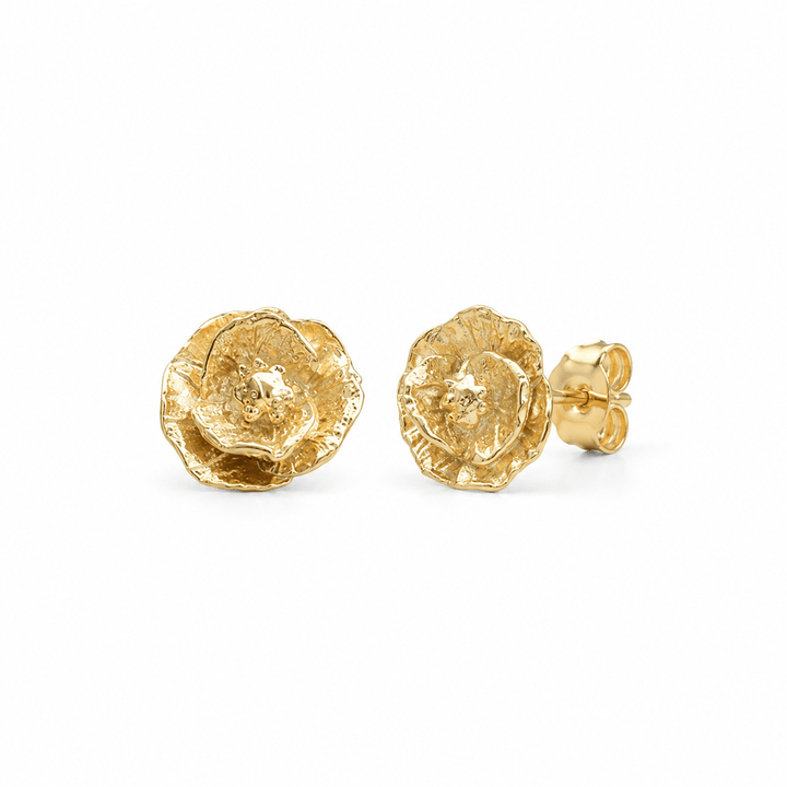 18ct Gold Vermeil Poppy Stud Earrings by Blackbird Jewellery | Handmade jewellery