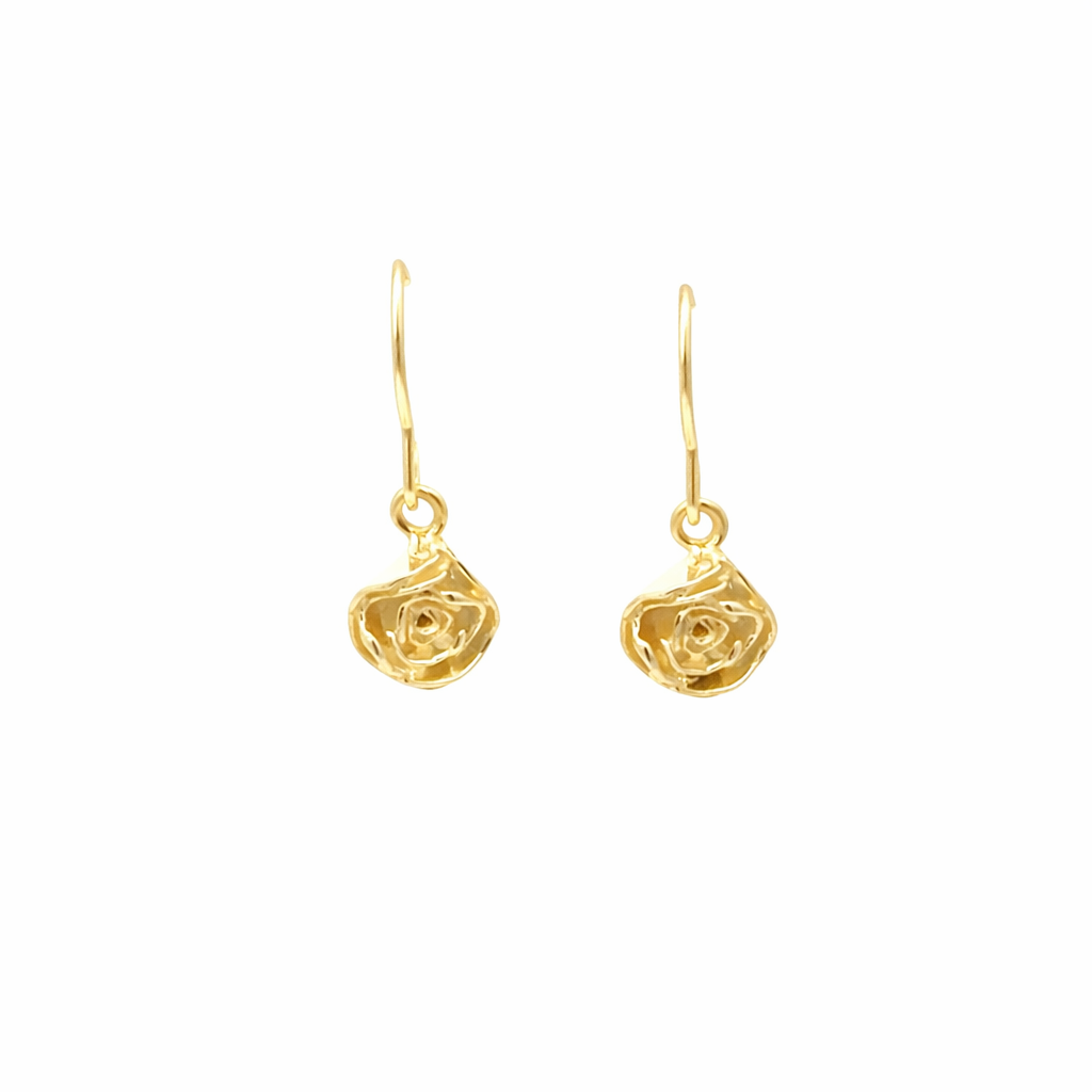 Blackbird Jewellery 18ct gold vermeil rose drop earrings handmade floral jewellery gift for her