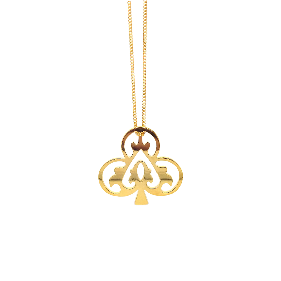 Ace of Clubs gold vermeil necklace presented in Blackbird Jewellery gift box