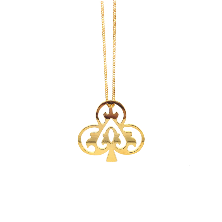 Ace of Clubs gold vermeil necklace presented in Blackbird Jewellery gift box