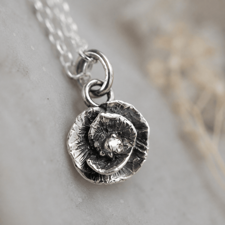 Antique Sterling Silver Poppy Necklace by Blackbird Jewellery | Handmade jewellery