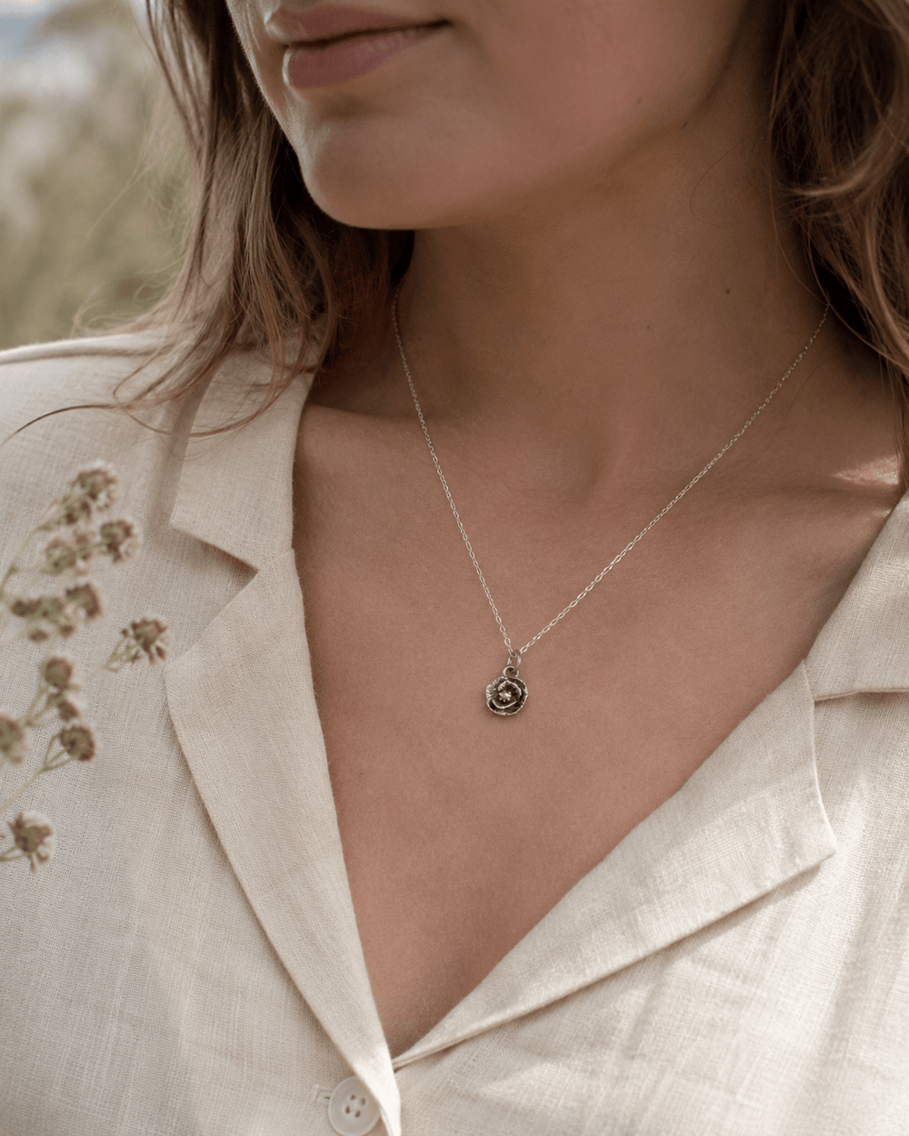 Antique Sterling Silver Poppy Necklace by Blackbird Jewellery | Handmade jewellery
