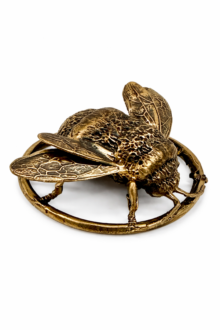Blackbird Jewellery bumble bee miniature bronze sculpture, handcrafted nature collectable with detailed wings on a decorative bronze ring