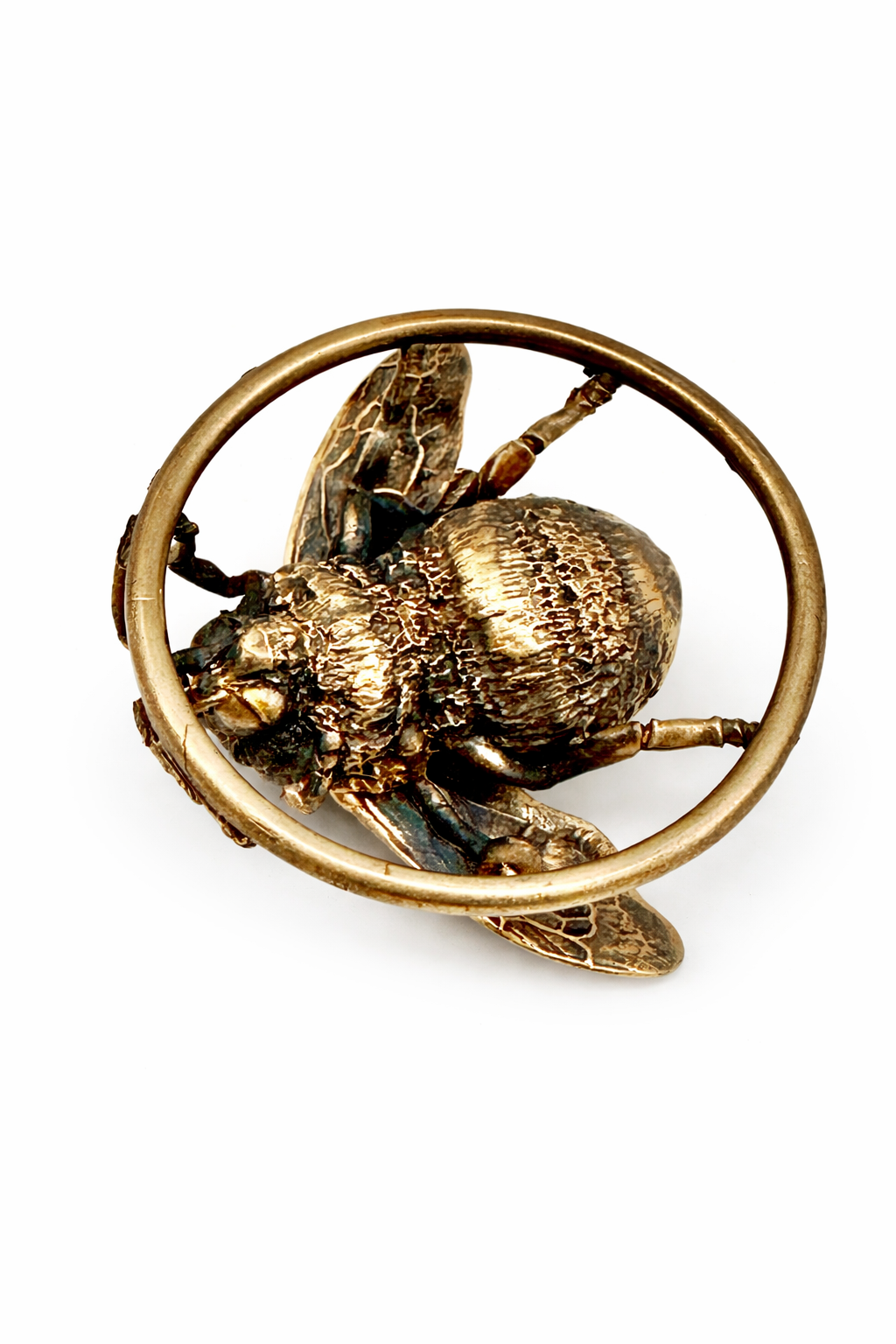 Blackbird Jewellery bumble bee miniature bronze sculpture, handcrafted nature collectable with detailed wings on a decorative bronze ring under 