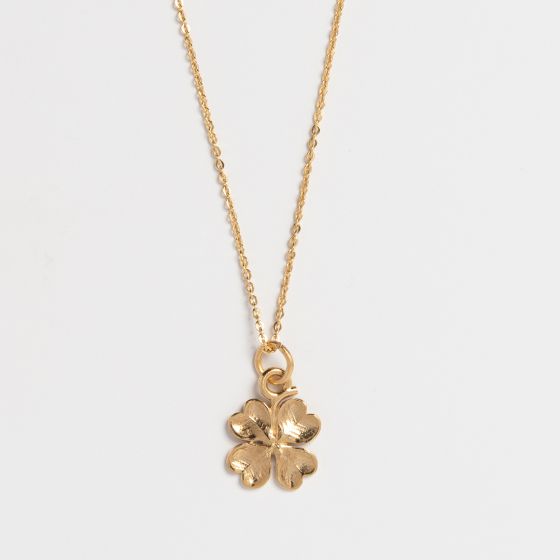 Blackbird Jewellery 18ct gold vermeil four leaf clover necklace on fine chain lucky charm jewellery inspired by Irish and Celtic symbolism