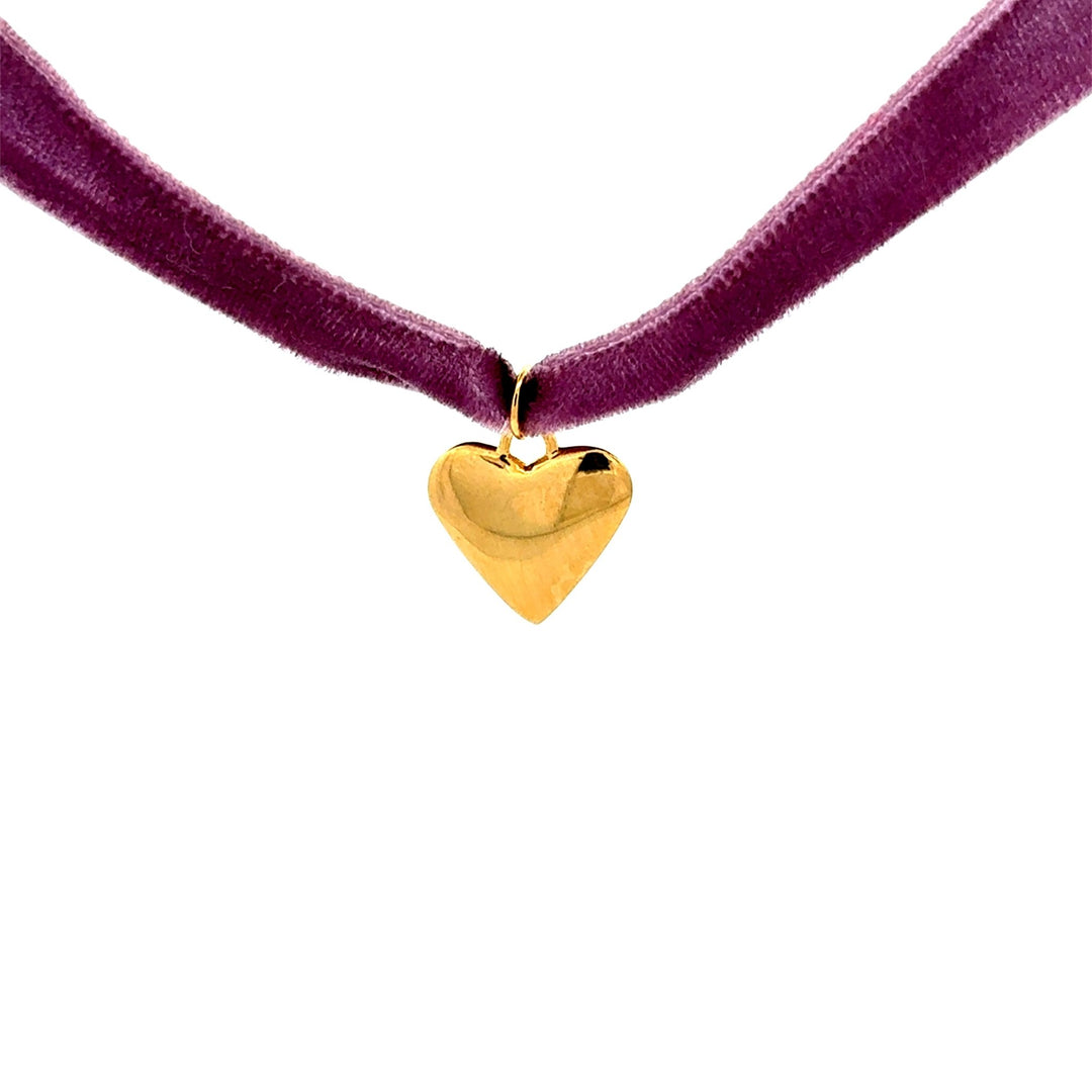 18ct Gold Vermeil Heart Lilac Ribbon Necklace by Blackbird Jewellery | Handmade jewellery