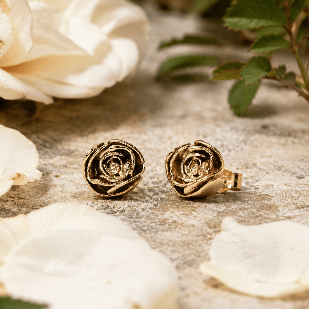 18ct Gold Vermeil Rose Stud Earrings by Blackbird Jewellery | Handmade jewellery