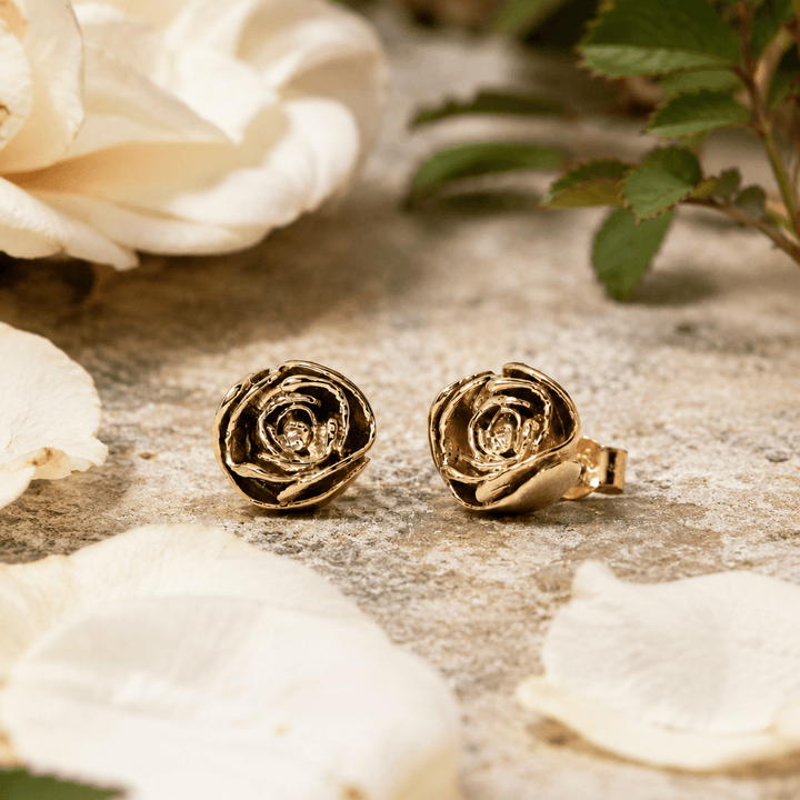 18ct Gold Vermeil Rose Stud Earrings by Blackbird Jewellery | Handmade jewellery